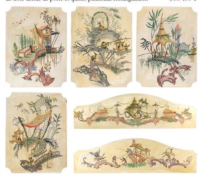 Henri PELLETIER (XXe) Chinoiseries. Ensemble de peintures décoratives sur toile marouflée...