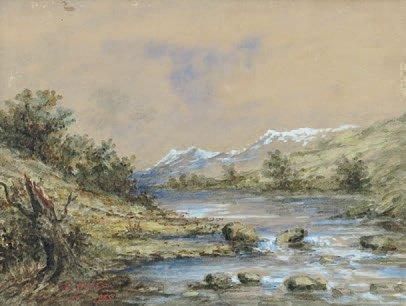 Fred ROHR (1824 - 1880) Paysage au moulins et paysage de montagnes. Deux aquarelles...