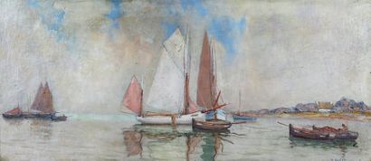 Marcel CANET (1875-1959) Les voiliers. Huile sur toile marouflée sur isorel signée...