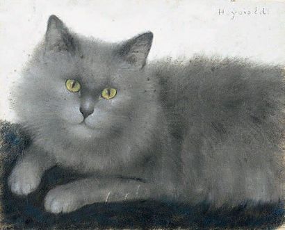 E. HOYOS Le chat. Pastel signé en haut à droite. 24 x 30 cm