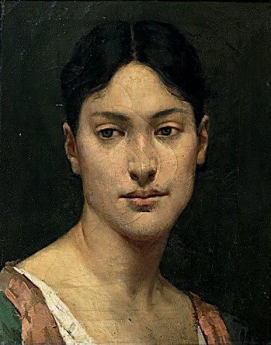 ECOLE ANGLAISE DU XIXe SIÈCLE Portrait de jeune femme. Huile sur toile. 41 x 32,...