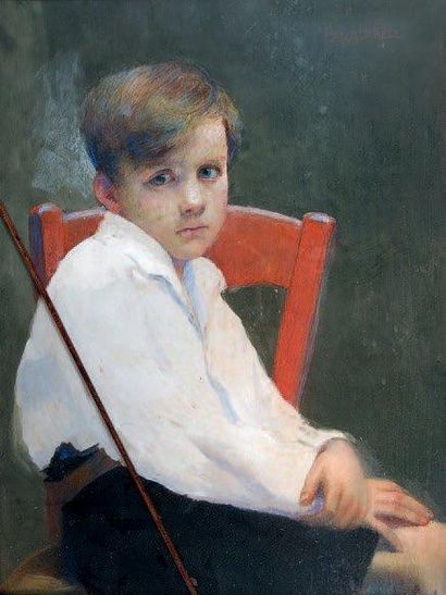 Marcelle CAHEN Enfant assis. Pastel signé en haut à droite. Vue: 78 x 58 cm.