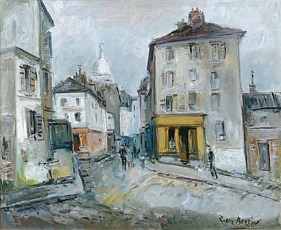 Roger BERTIN (né en 1915) Rue Norvins. Huile sur toile signée en bas à droite. 60...