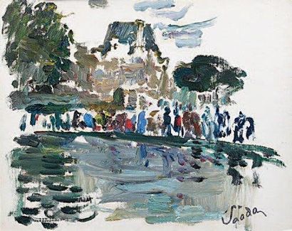 Henri SAADA (1906-1976) Bord de l'étang de Vélizy. Huile sur toile marouflée sur...