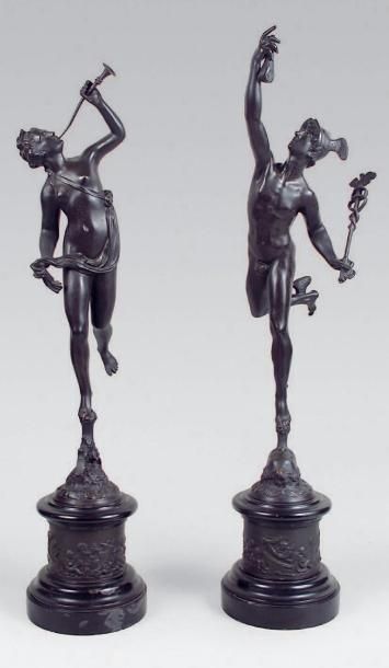 Jean de BOLOGNE (D'après) (1795-1875) Mercure et Renommée. Epreuves en bronze à patine...