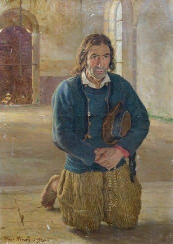 Paul ABRAM (1854 - 1925) Breton à l'église, 1920. Huile sur toile signée en bas à...