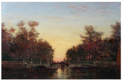 FELIX ZIEM (1821 - 1911) Gondoles devant les jardins français, circa 1875. Huile...