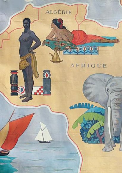 Emile Marie BEAUME (1888 - 1967) L'Afrique. 198 x 235 cm. Bel ensemble de toiles...