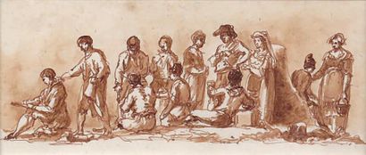 Victor Jean NICOLLE (1754 - 1826) (attribué à) Le peintre et ses modèles. Lavis d'encre...
