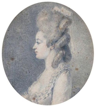 Augustin de SAINT-AUBIN (1736 - 1807) Portrait présumé de Mlle Liozin. Crayon noir,...