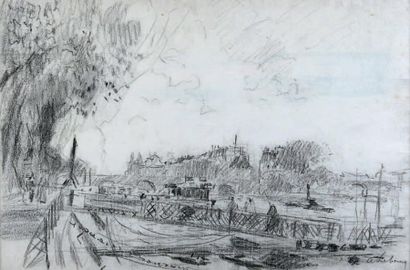 Albert Marie LEBOURG (1849 - 1928) Etude pour «L'Ile de la Cité». Crayons sur papier...