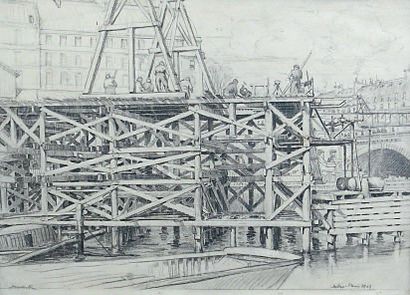 WEBSTER Construction du métro à Paris, 1907. Dessin à la mine de plomb signé et situé...