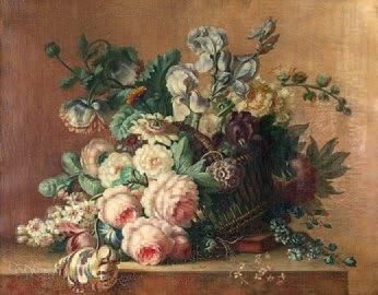 École du XIXe siècle Nature morte au bouquet de fleurs. Huile sur toile. 51 x 65...