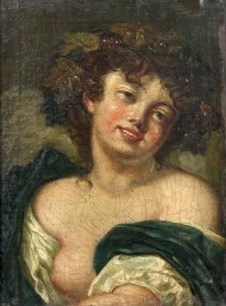 École FRANÇAISE du XVIIIe siècle Portrait de Bacchante. Huile sur toile. 29 x 21,...
