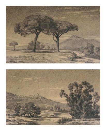 Auguste ALLONGE (1833 - 1898) Paysages de rivières. Deux dessins à la mine de plomb...