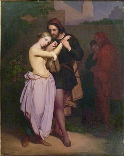 Ary scheffer (1795 - 1858) Faust et Marguerite au jardin. Huile sur toile non signée....