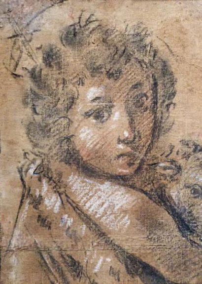 Giovanni Antonio BURRINI (1656 - 1727) Saint Jean-Baptiste enfant. Pierre noire,...
