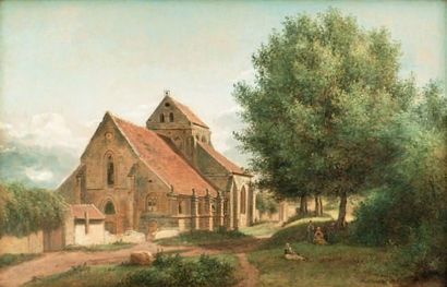 Alexandre PAU DE SAINT-MARTIN (act. 1769 - 1848) Derrière l'église, 1813. Huile sur...