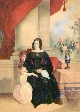 A. DE GAULT (Ecole du XIXe) Portrait de mère et sa fille, 1845. Aquarelle signée...