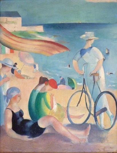 Henri OTTMANN (1877 - 1927) Sur la plage. Huile sur toile signée en bas à droite....