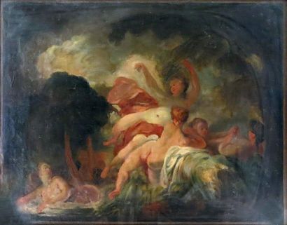 Fragonard (d'après) Les baigneuses. Huile sur toile. 65 x 81 cm