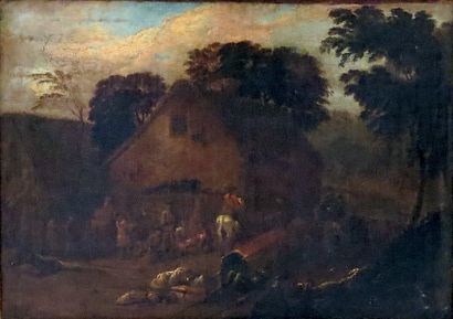 Charles BREYDEL (1677 - 1744) (attribué à) L'arrivée à l'auberge. Peinture sur toile...
