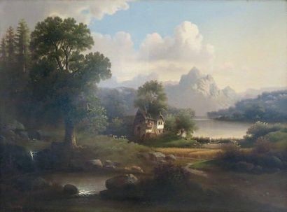 A. VIRBICKY (XIX-XX) Vue sur le lac Huile sur toile, signée en bas à gauche. 73,8...