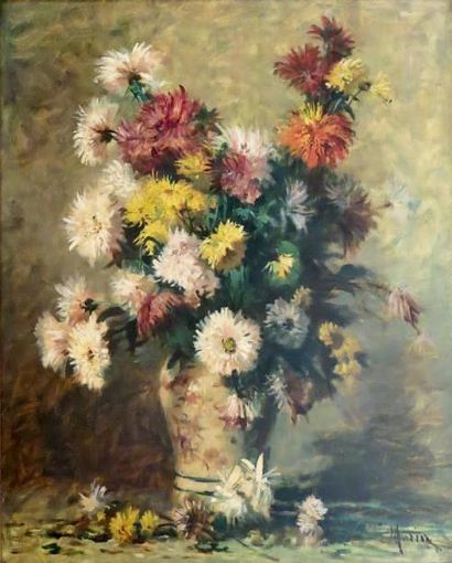 VALLIN (Ecole du XIXe) Bouquet de fleurs Huile sur toile signée en bas à droite....
