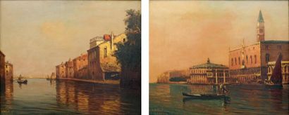 Ermando BELLANTONIO (XXe) Vues du Grand canal à Venise Deux huiles sur toile signées...