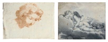 Ecole italienne dans le goût du XVIIème siècle Cupidon endormi et portrait de jeune...