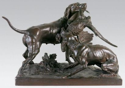 Georges Comte DE FERRIERES (1837 - 1893/1907) Deux chiens se disputant un faisan...