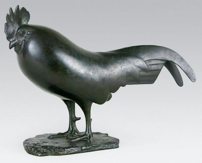 François POMPON (1855 - 1933) Coq dormant.Epreuve en bronze à patine brun nuancé....