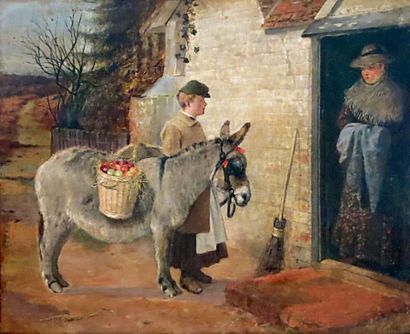 Willem Karel NAKKEN (1835 - 1926) La vendeuse de pomme.Huile sur toile signée en...