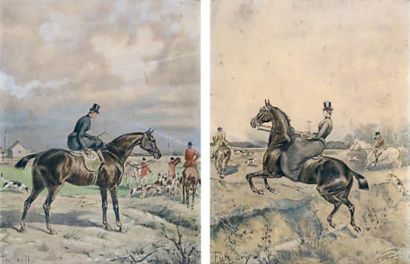 Moritz LEDELI (1856 - c.1920) La chasse au renard: «Tally-ho!» «The run» «Full cry»...