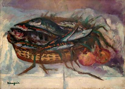 Henri Charles MANGUIN (1874 - 1949) La corbeille aux poissons, 1930.Huile sur toile...