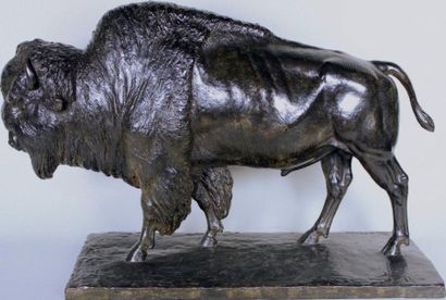 Georges GARDET (1863 - 1939) Le Bison. Epreuve en bronze à patine brun noir nuancée....