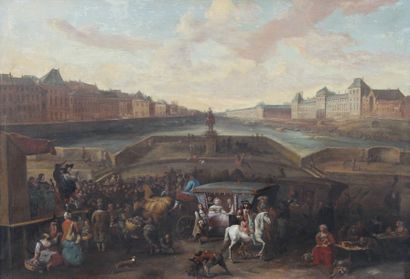 Hendrick MOMMERS (vers 1623 - 1693) Sur le Pont-Neuf, à Paris. Importante peinture...