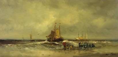 Hendrik VADER (XIXe - XXe siècle) Marines. Deux huiles sur toile signées en bas à...