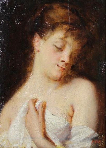 Hippolyte MICHAUD (1831 - 1886) L'innocence nue. Peinture sur panneau monogrammé...