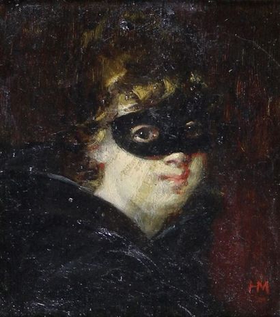 Hippolyte MICHAUD (1831 - 1886) Le vice masqué. Peinture sur panneau monogrammé en...