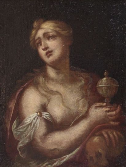 ECOLE DU XVIIIe SIÈCLE Marie Madeleine pénitente. Peinture sur toile. 61,5 x 46,5...