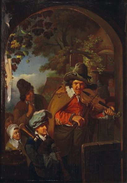 Ecole du XVIIe siècle dans le genre de Cornelis DUSART Les musiciens. Peinture sur...