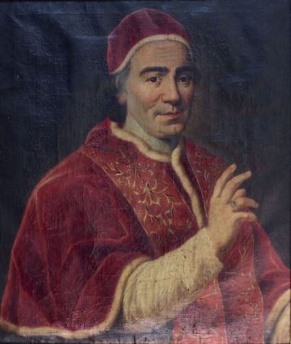 Ecole Italienne du XIXe siècle Portrait du Pape. Huile sur toile (craquelures). 72...