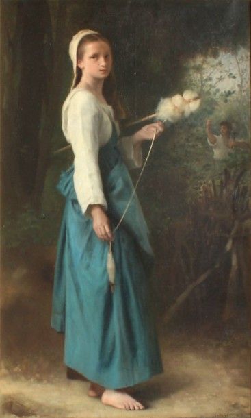 Emile LEVY (1826 - 1890) La fileuse, 1875. Importante huile sur toile signée et datée...
