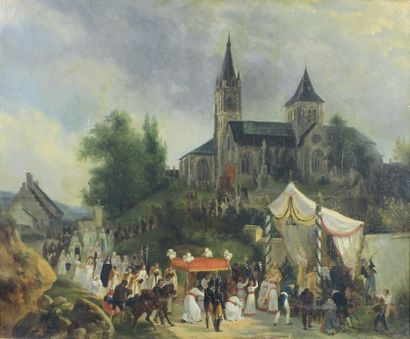 Ecole française vers 1820, entourage de Nicolas Antoine TAUNAY Procession de la Fête-Dieu....