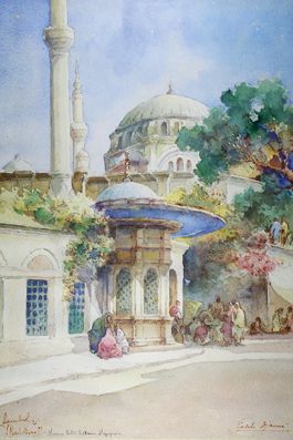 PAVLOVITCH Mosquée du sultan Soliman le Magnifique. Istanbul. Aquarelle signée en...