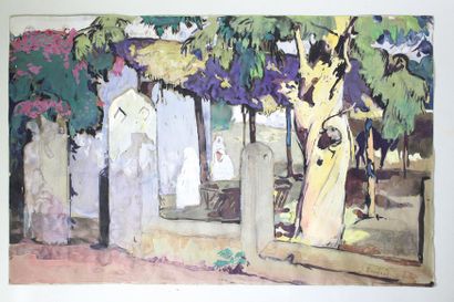 JEAN BOUCHAUD (1891 - 1977) Le vieil eucalyptus, 1923. Gouache située "Alger" et...