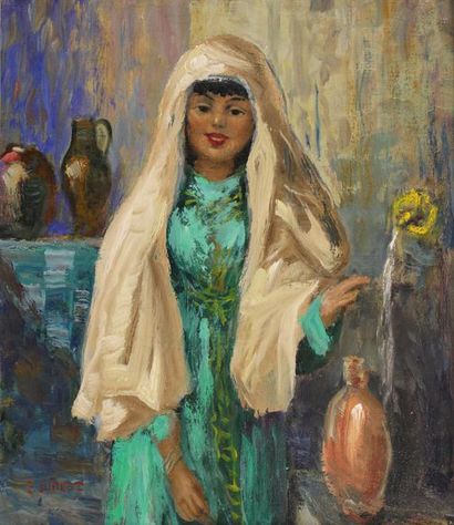 Pierre FOREST (1881 - 1971) Jeune Marocaine. Huile sur toile signée en bas à gauche....