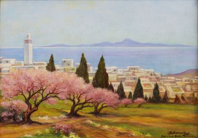 Benjamin SARRAILLON (1901- 1989) Vue de Sidi Bou Said, Alger. Huile sur toile signée...