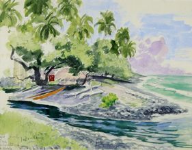 Jacques BOULLAIRE (1893 - 1976) Embouchure de rivière de Paea, 1965. Aquarelle, gouache...